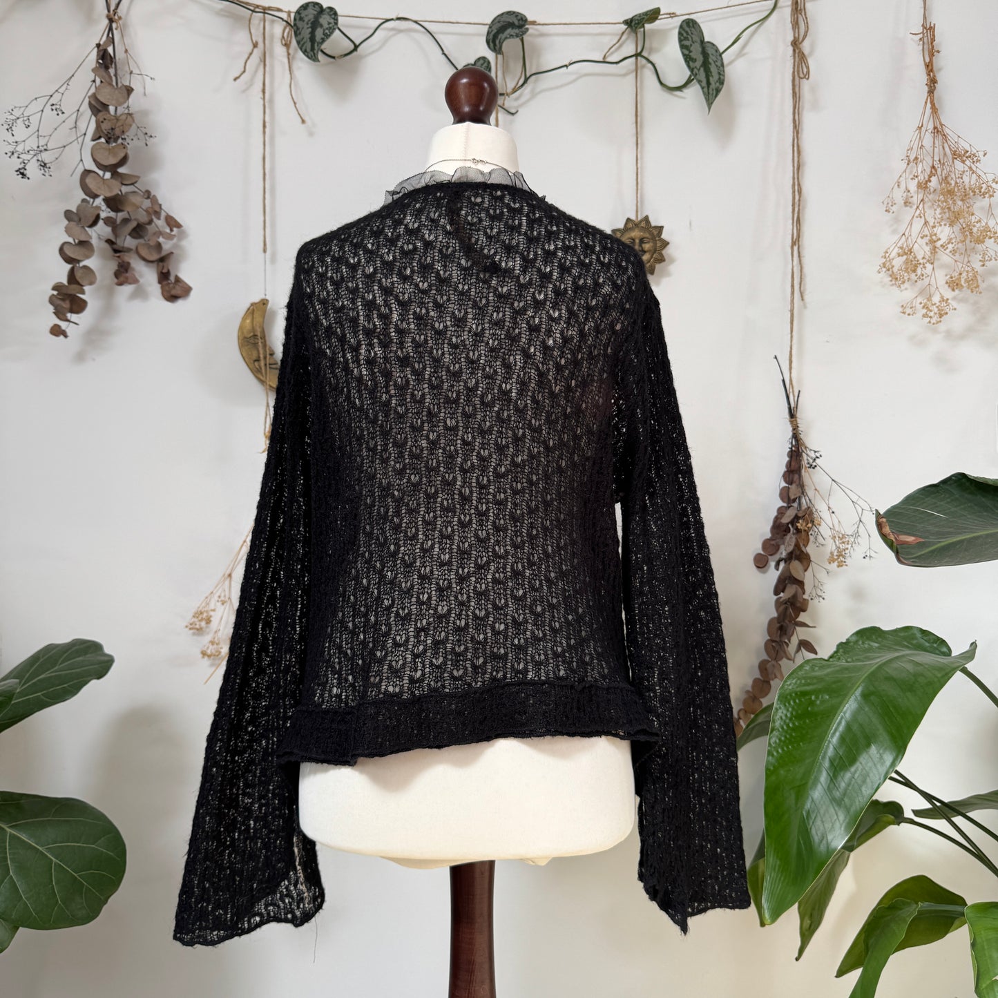 Black knit cardigan top - size L/XL