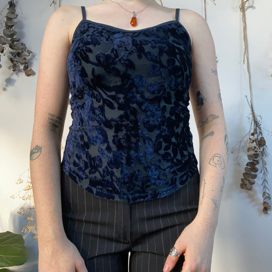 Midnight blue velvet cami - size S