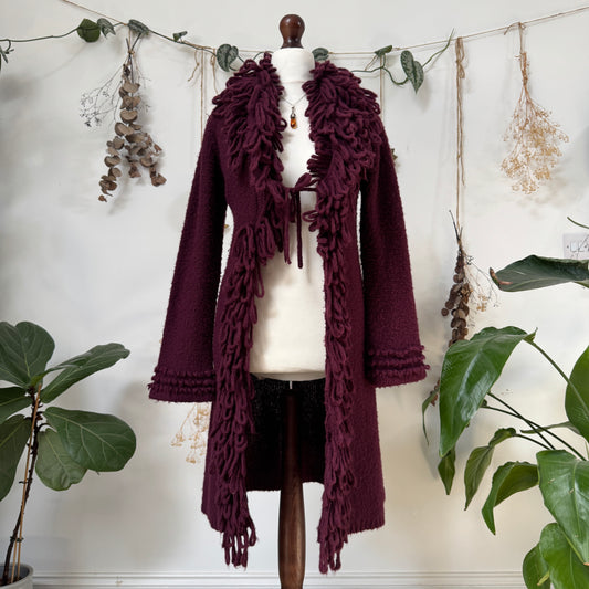 Purple knit afghan cardigan - size M