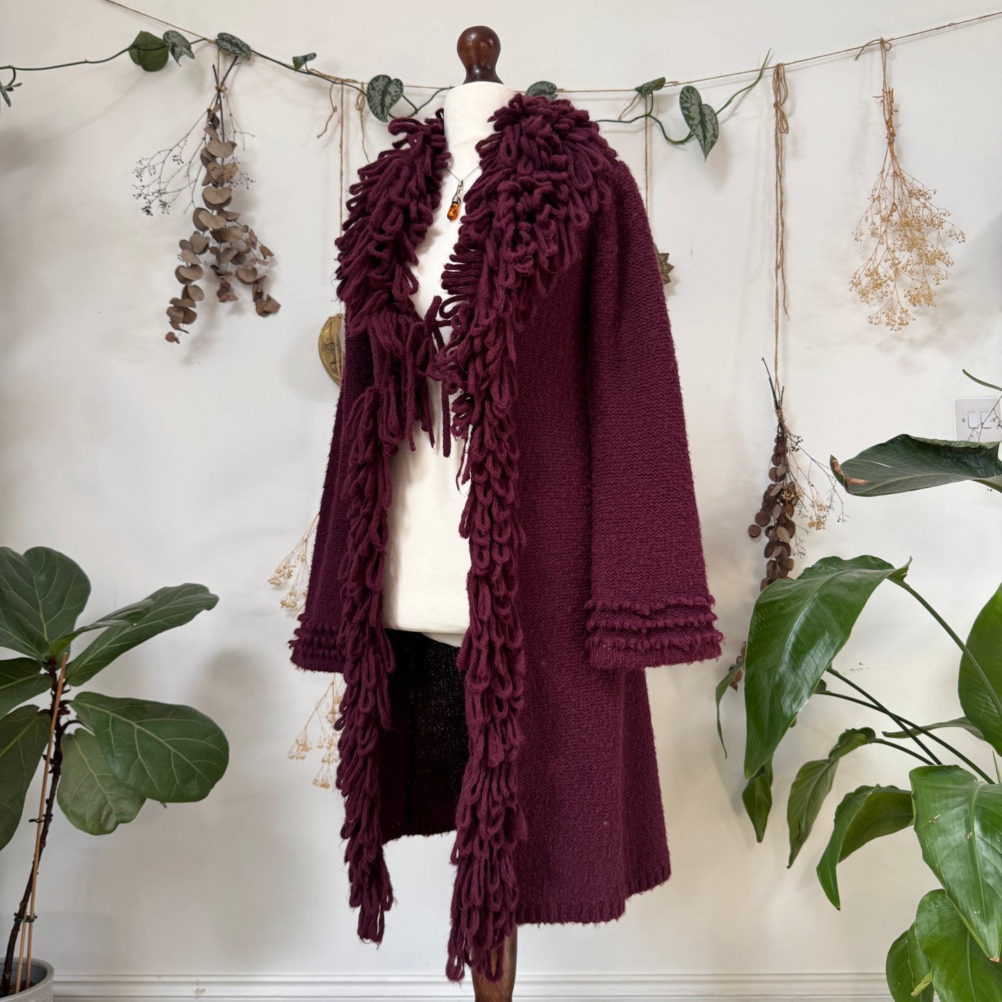 Purple knit afghan cardigan - size M
