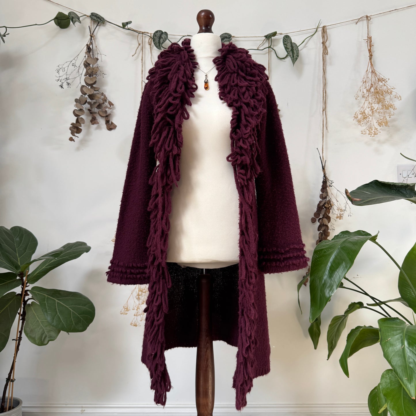 Purple knit afghan cardigan - size M