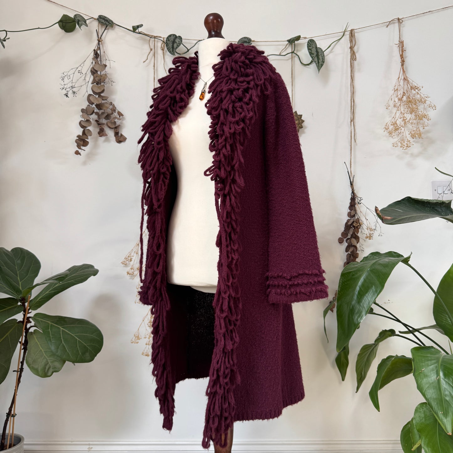 Purple knit afghan cardigan - size M