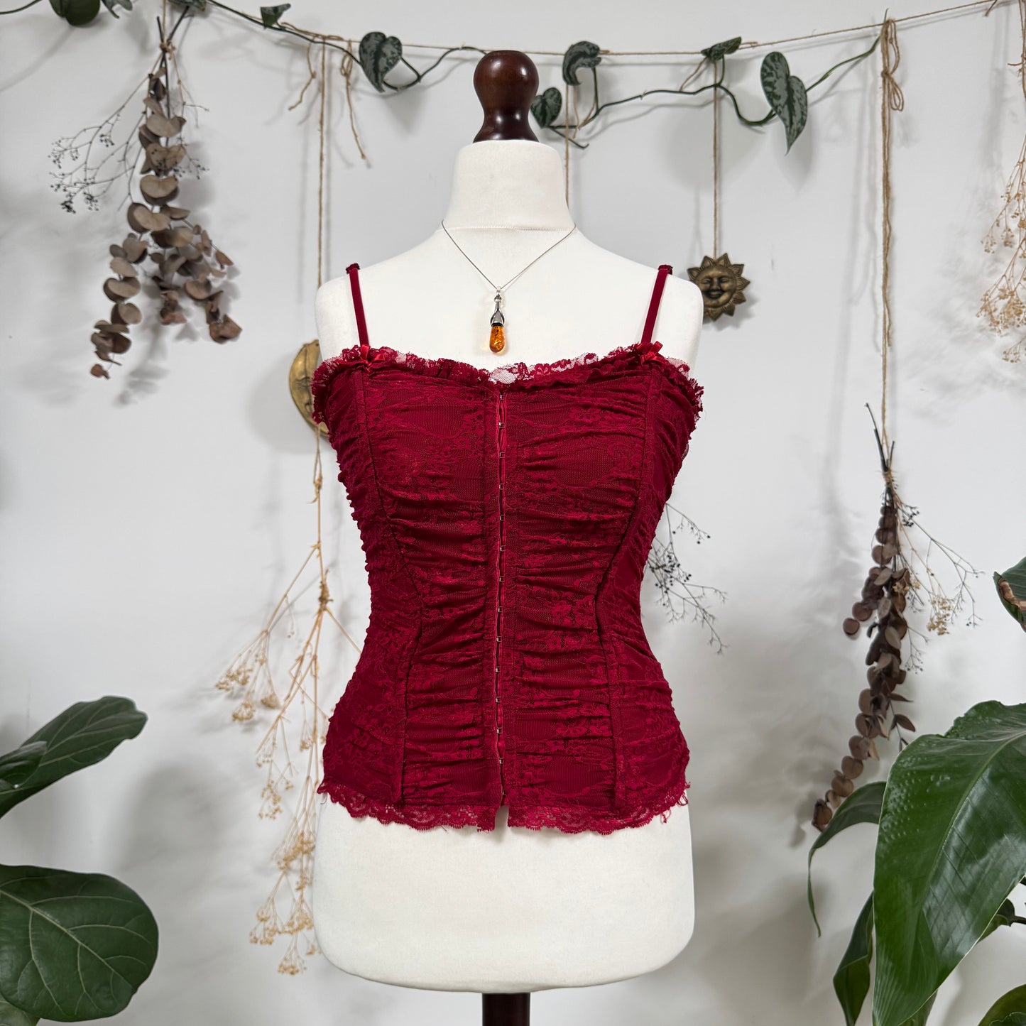 Red lace ruched cami - size S