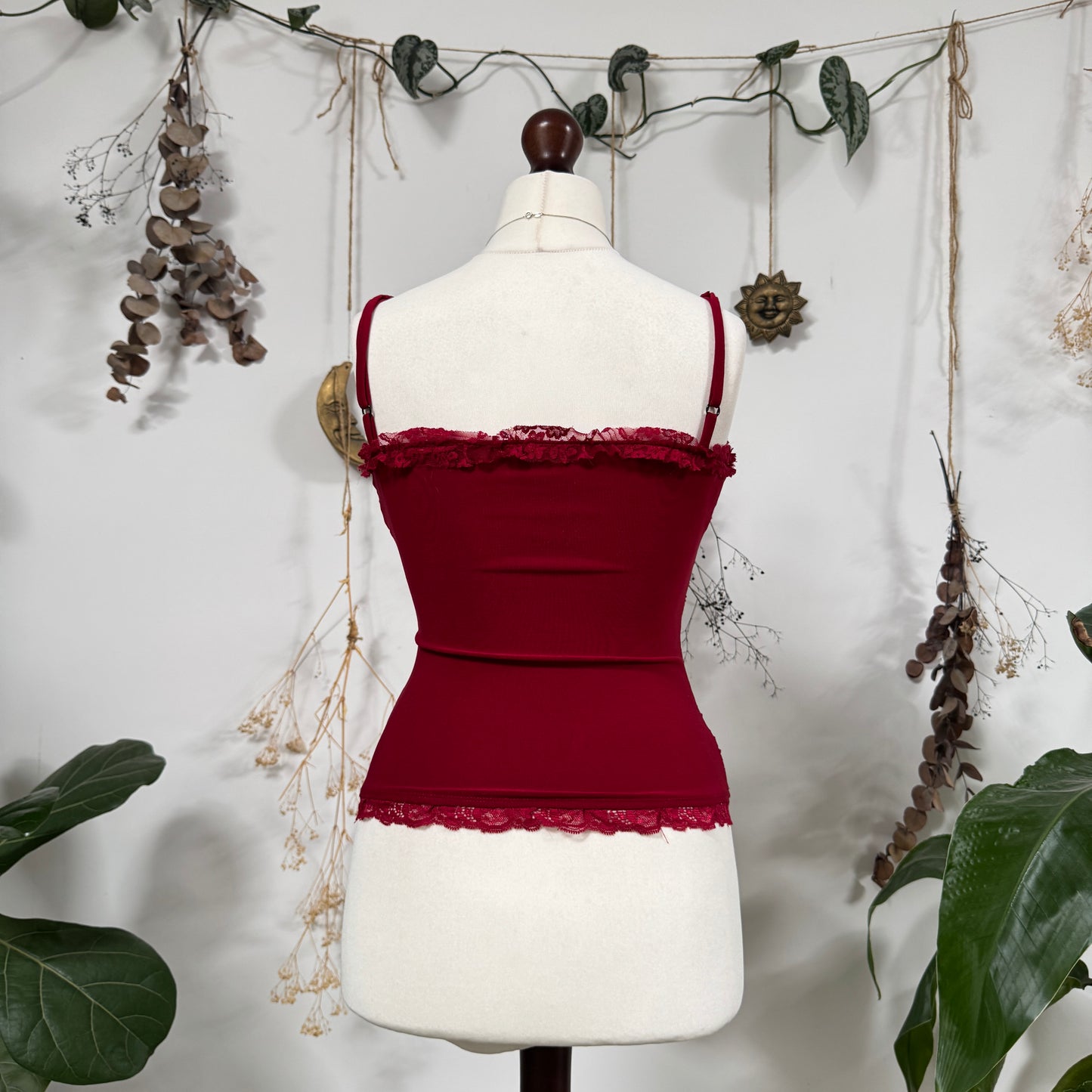 Red lace ruched cami - size S