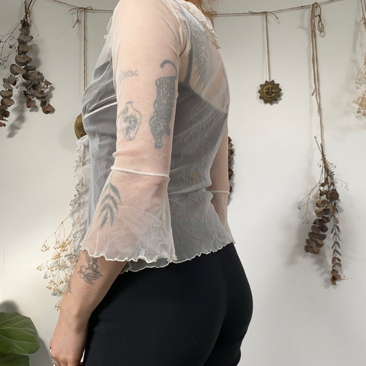 Cream mesh ruffle blouse - size S