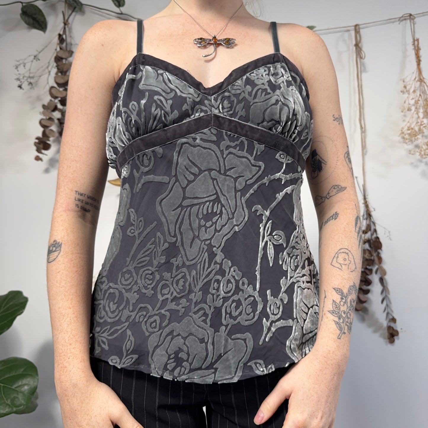 Grey velvet cami - size L