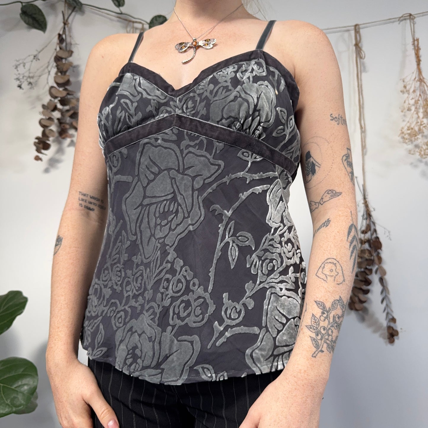 Grey velvet cami - size L