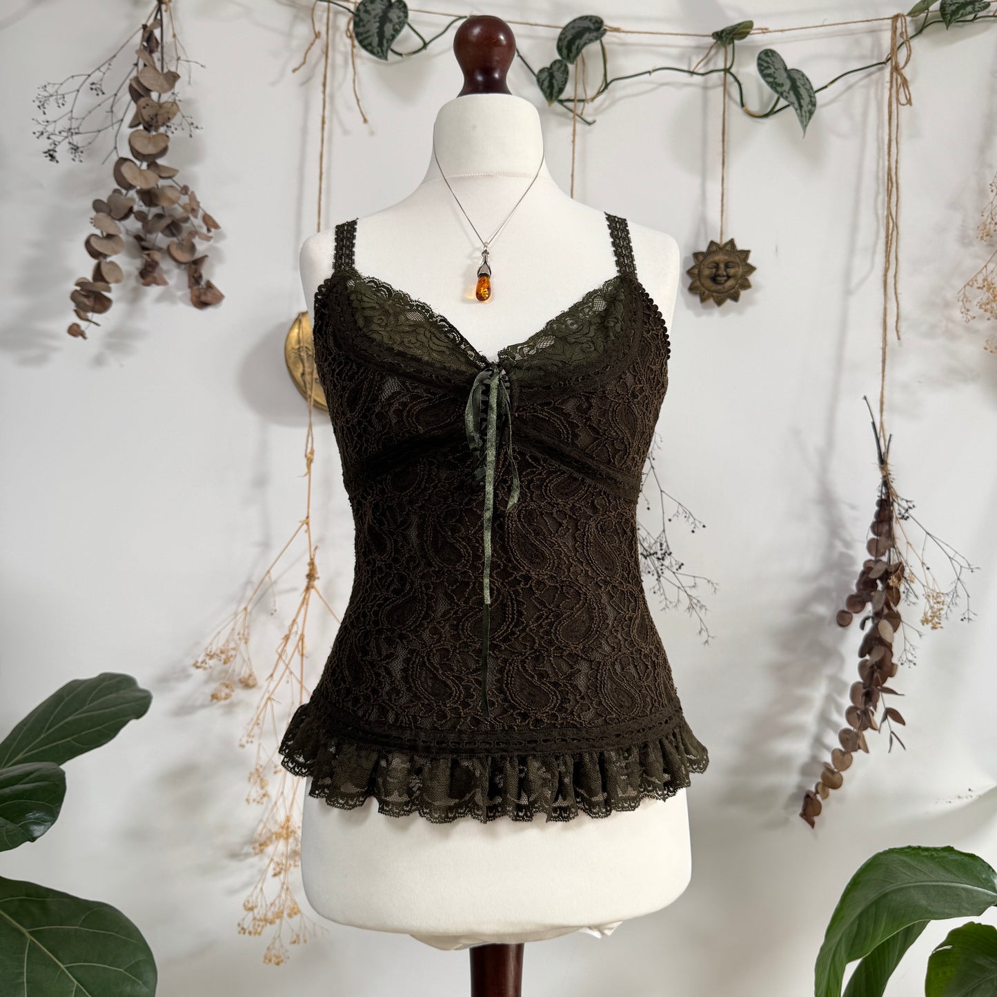 Khaki lace cami - size M