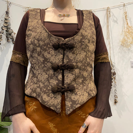 Brown floral waistcoat - size L