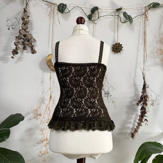 Khaki lace cami - size M