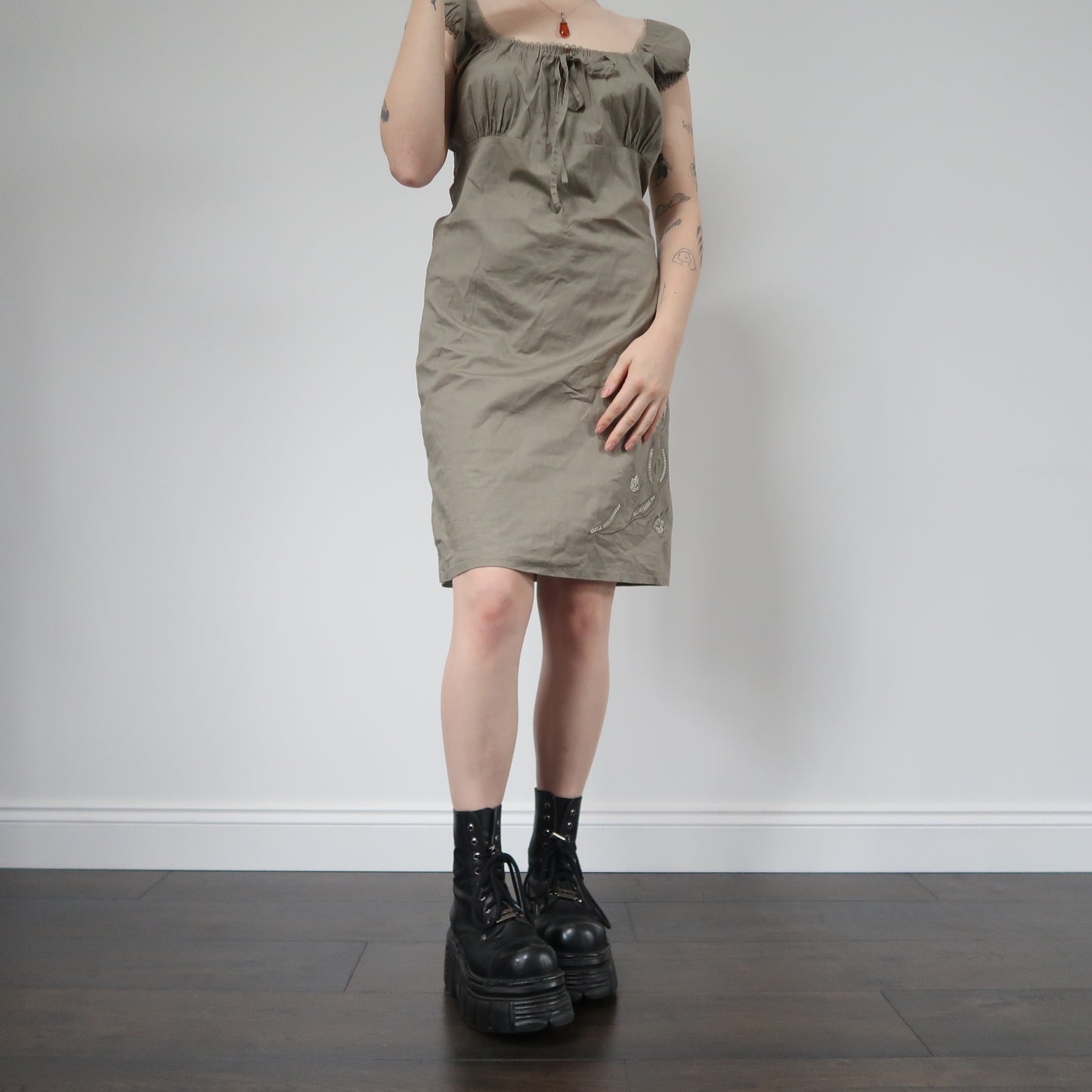 Khaki milkmaid dress - size M