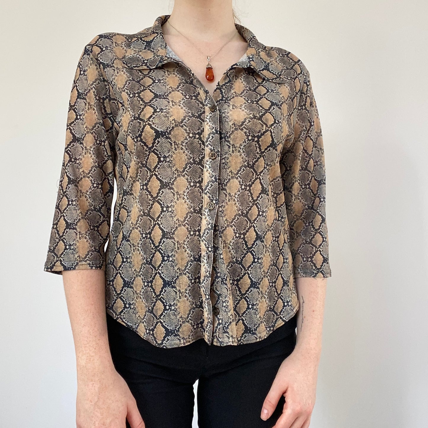 Y2K mesh snake print blouse - size 14