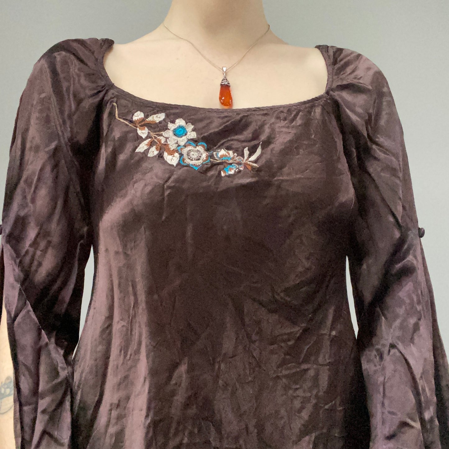 Brown silky top - size 10