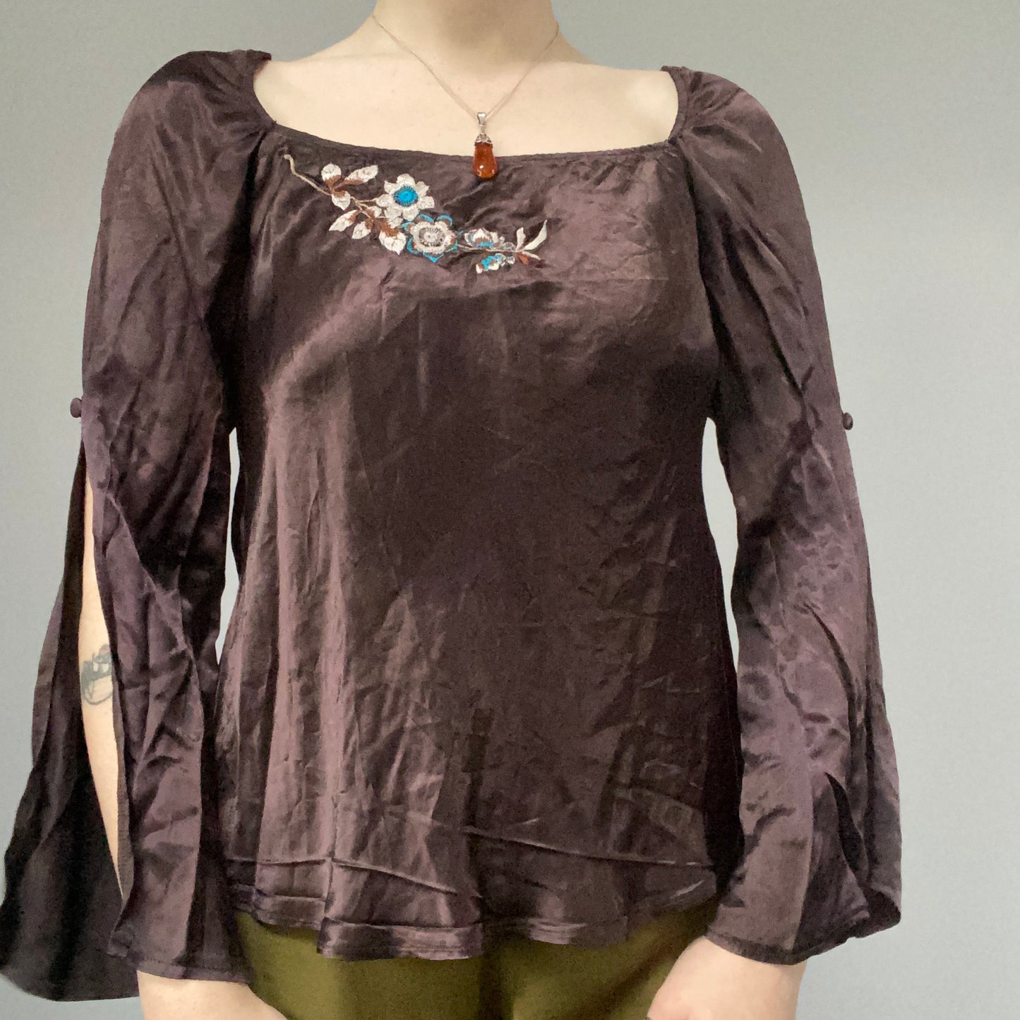 Brown silky top - size 10
