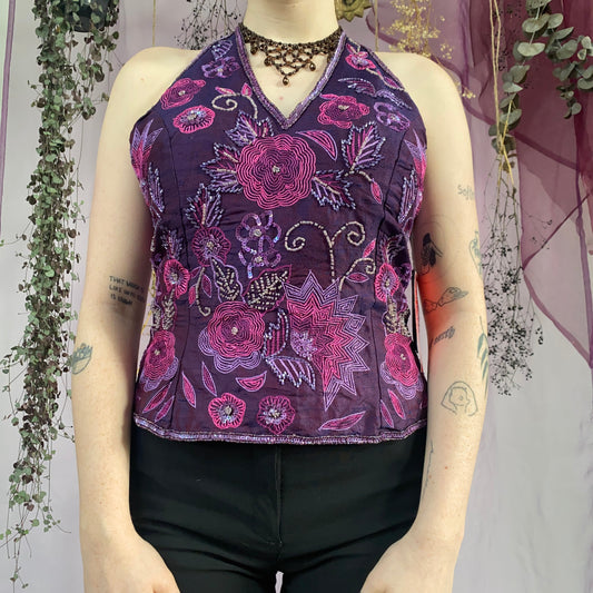 Pink purple beaded corset - size M/L