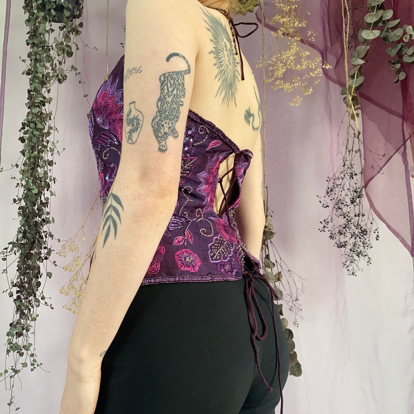 Pink purple beaded corset - size M/L