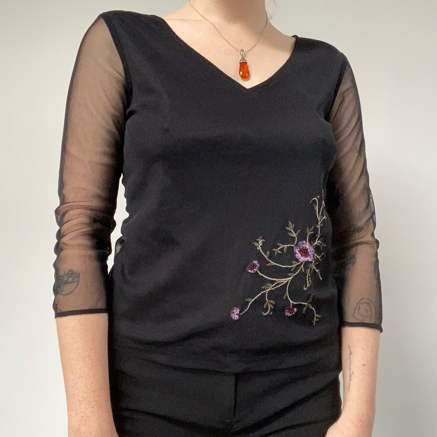 Black embroidered top - size 10