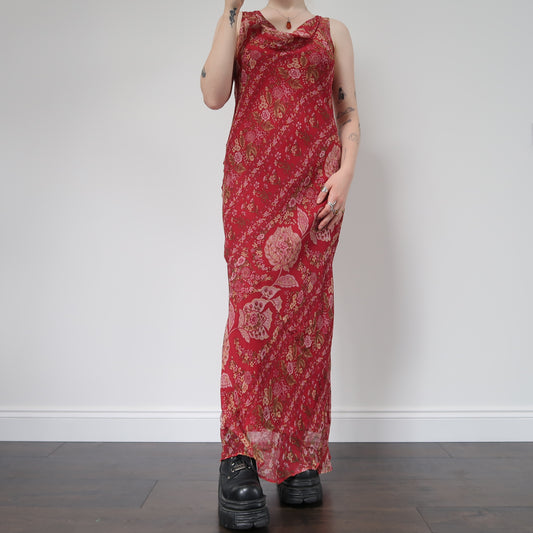 Red silk floral dress - size 12/14
