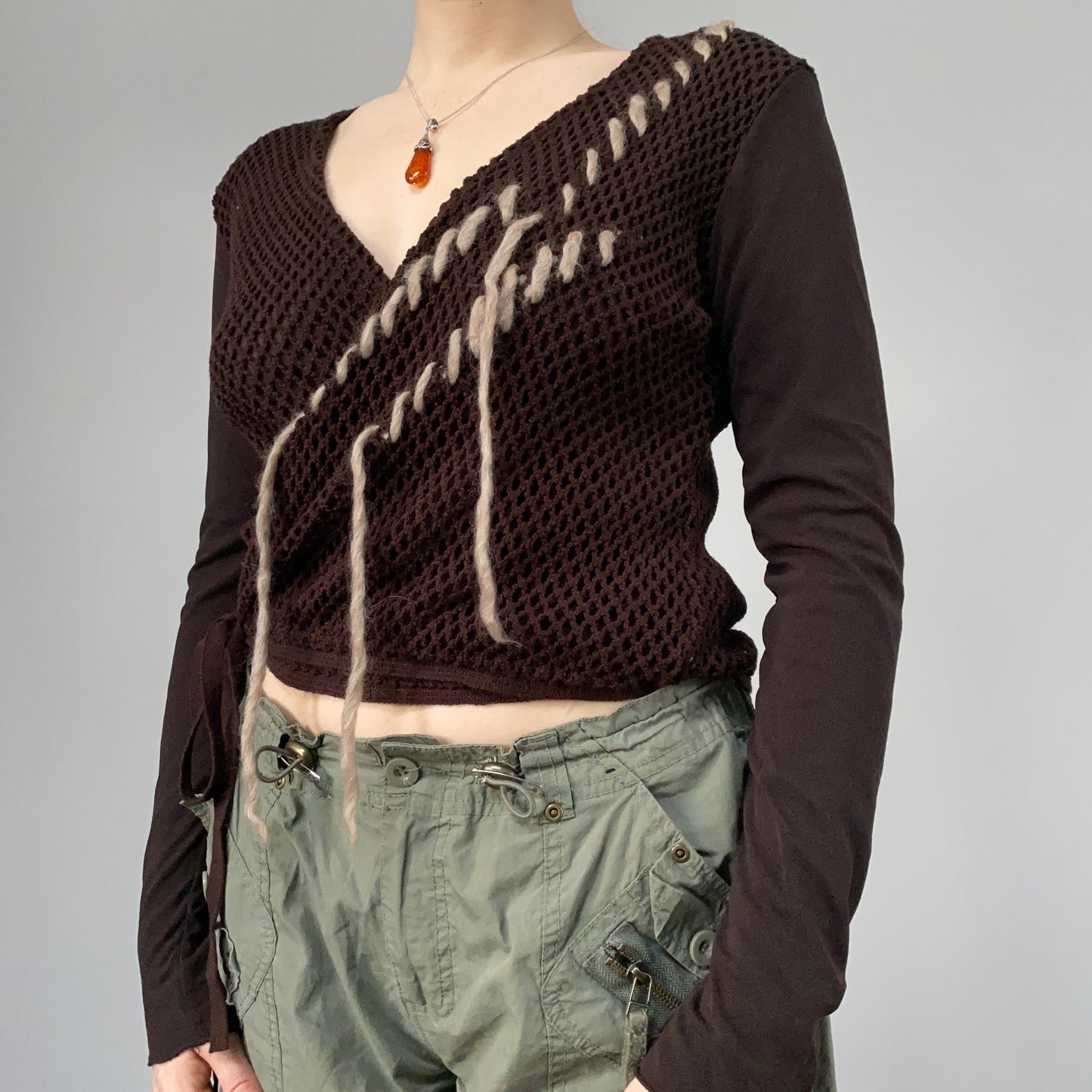 Brown knit wrap top - size M/L