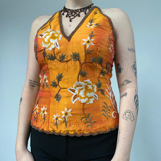 Orange beaded corset - size XS/S